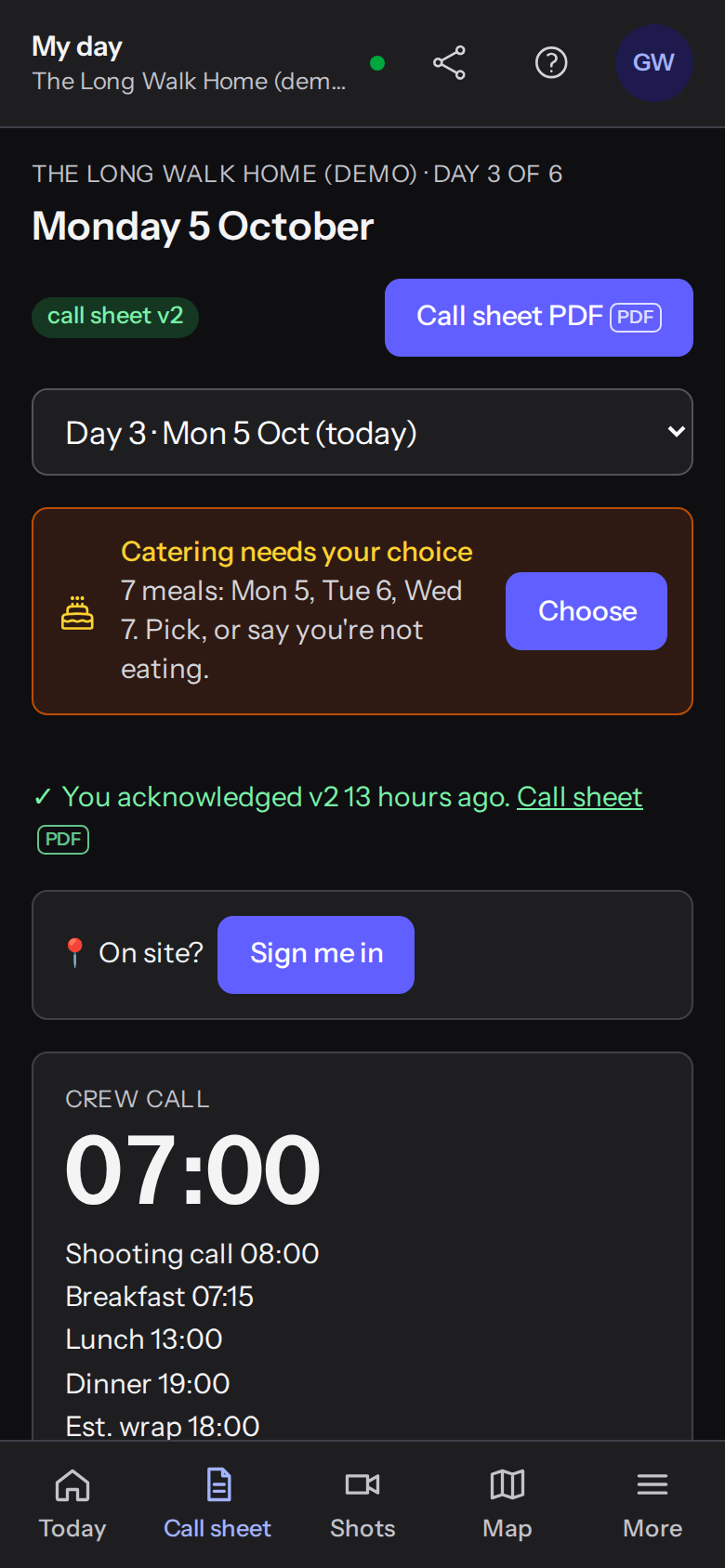 My day on a phone: call time, scenes and where to be