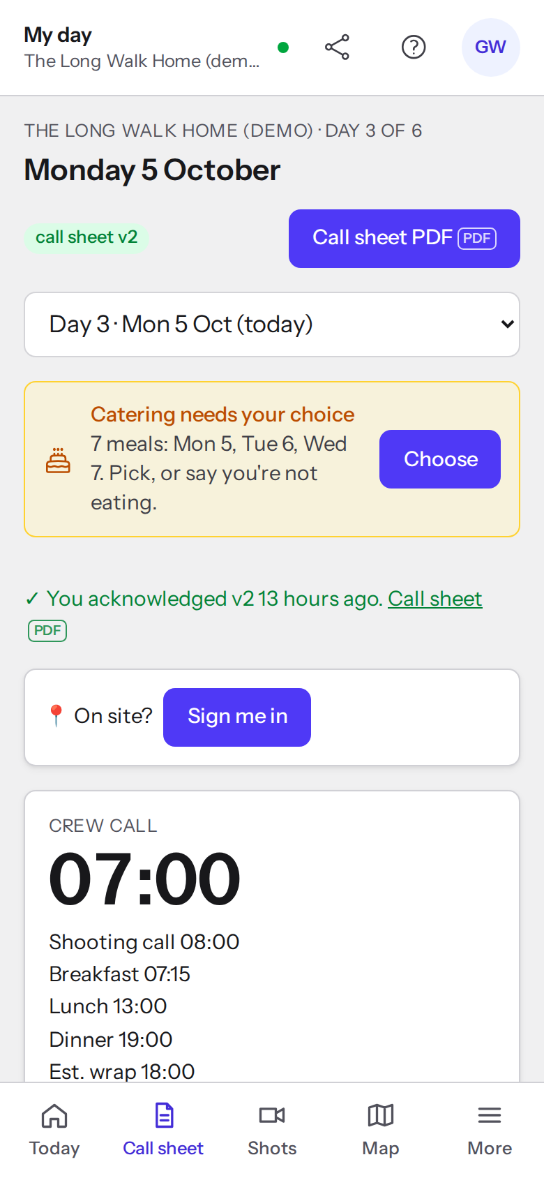 My day on a phone: call time, scenes and where to be