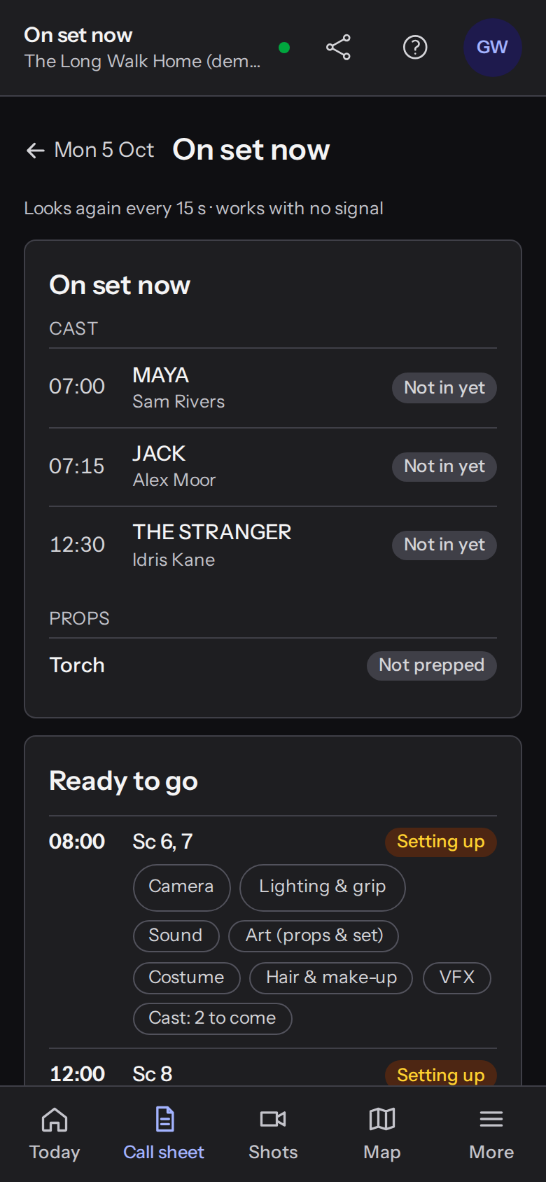 The on-set board on a phone