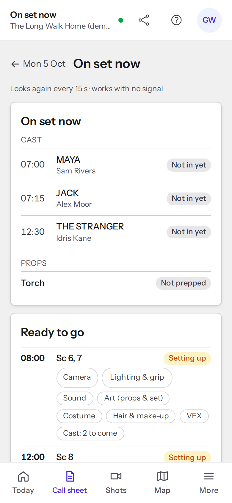 The on-set board on a phone
